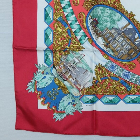 HERMES Carre 90 Scarf ""LENTENTE CORDIALE"" Silk Red White Auth - Picture 5 of 16